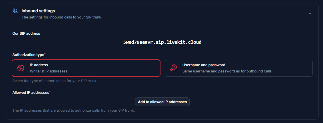 SIP Integration Inbound